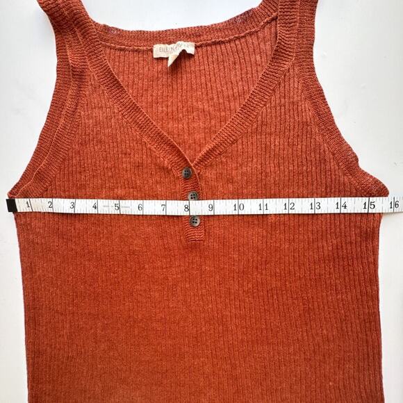 Eileen Fisher Petite Large Linen Henley Tank Rust Orange Sleeveless Ribbed Knit - Picture 10 of 11